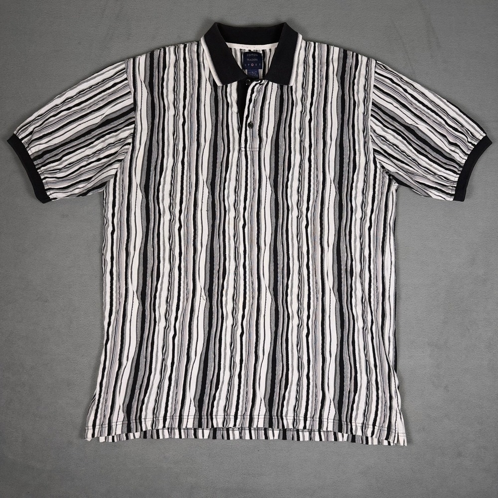 Vintage Cotton Traders Sport Polo Shirt Mens XL Tall Striped Knit Textured